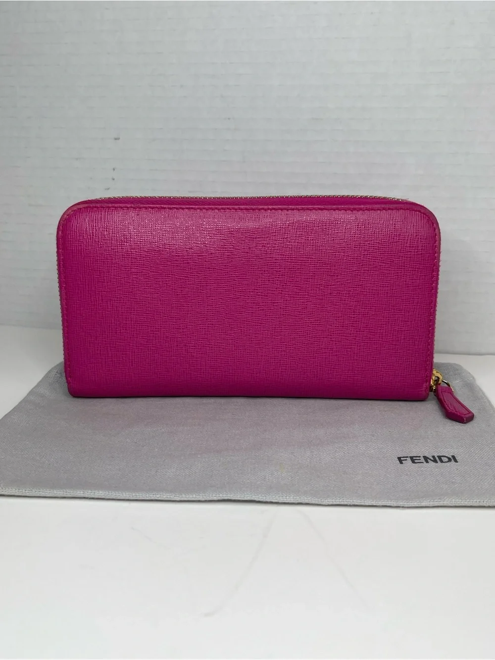 Fendi Pink Saffiano Leather Long Zippy Wallet With Dust Bag